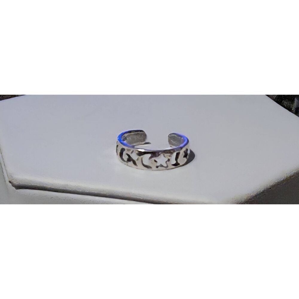 NEW~Super Cute 925 Sterling Silver Moon & Star Cut Out Toe Ring